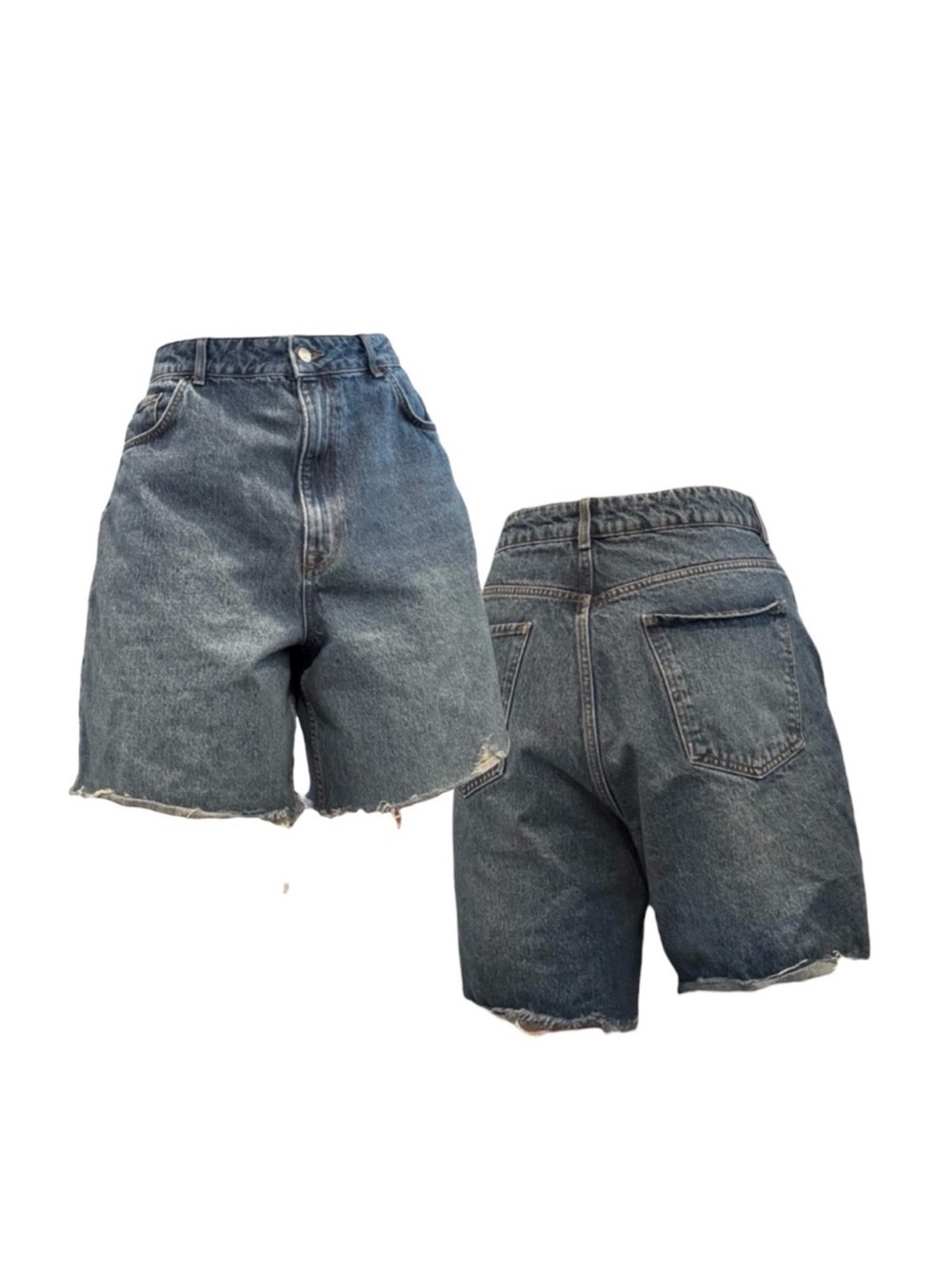 High-Waist Vintage Style Dark Wash Denim Shorts